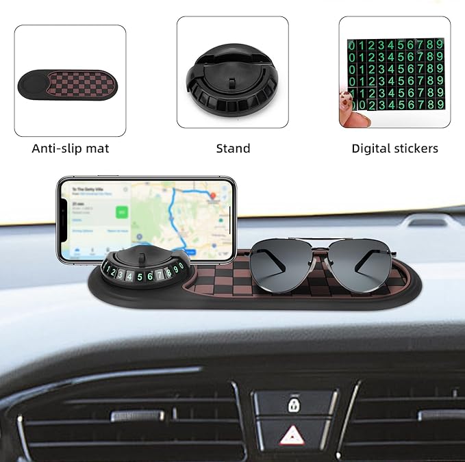 lasuroa Multifunctional Car Anti-Slip Mat with Phone Holder, 360°Rotatable Mobile Phone Holder Anti Slip Pad for Car Dashboar