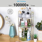 360 Rotating Makeup Organizer - Large Capacity Spinning Perfume & Cosmetic Skincare Holder for Countertop (Pearl White, 3 Tie