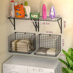3IngSeagulls 2 Pack Laundry Room Shelves, Wire Baskets with 8 Hooks, Over Washer and Dryer Shelf, Wall Mounted Storage and Cl