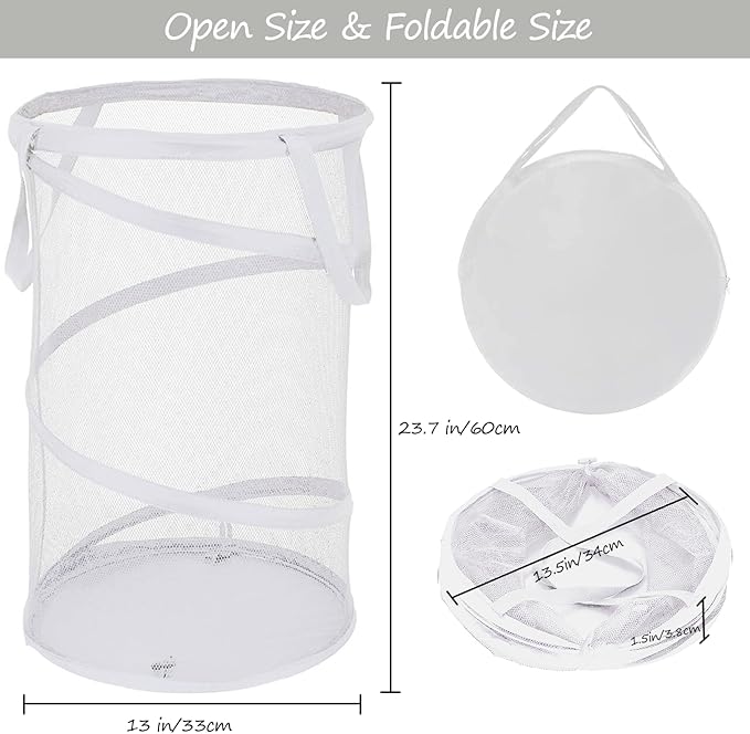 BATTOO Collapsible Laundry Basket Foldable Mesh Pop Up Hamper with Handles for Laundry Room, Bathroom, Kids Room, College Dor