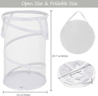 BATTOO 2 Pack White Large Collapsible Laundry Basket Foldable Mesh Pop Up Hamper with Handles for Laundry Room, Bathroom, Kid