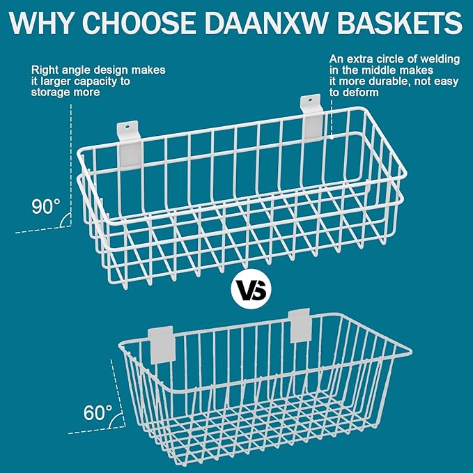 4 Pack Large Slatwall Baskets Set, Ventilated Metal Hanging Storage Slat Wall Basket, Mounted Slatwall Accessories for Garage