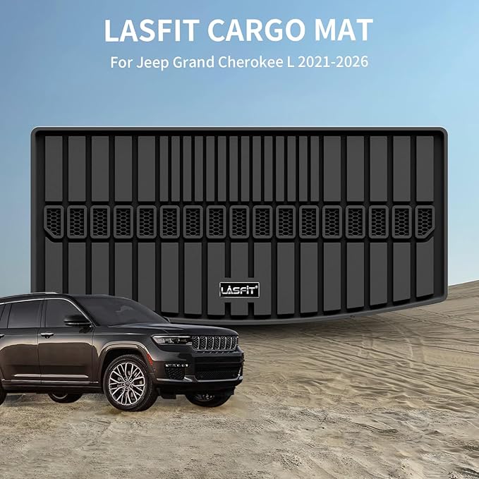 LASFIT Trunk Mat for Jeep Grand Cherokee L 2021-2025 2026 6 Seaters and 7 Seaters All Weather TPE Custom Fit Cargo Mat Trunk Liner Cargo Liner, Black
