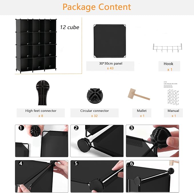 AWTATOS Cube Storage Organizer Closet Storage Shelves DIY Stackable Plastic Storage 12 Cube Bookshelf, Ideal Storage Organize