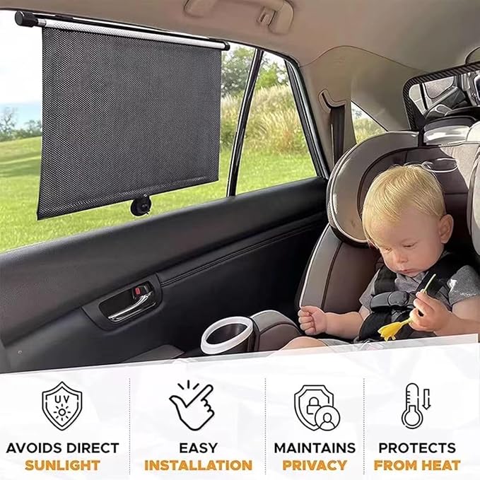 2PCS Car Window Shades for Baby, 17.71"×19.68" Retractable Car Shades for Side Window with Suction Cups,UV Rays Glare Protection Roller Sunshade Visor for Baby, Kids, Pets, Passengers