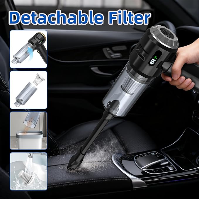 Sycoodeal Handheld Car Vacuum Cleaner, 25000PA Strong Cyclonic Suction Portable Mini Vacuum Cordless with Digital Display Lig