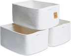 NaturalCozy Storage Baskets 16.8”x13”x7.6” Cotton Rope Woven Baskets for Organizing 3-Pack | Toy Storage Bins | Basket for Sh