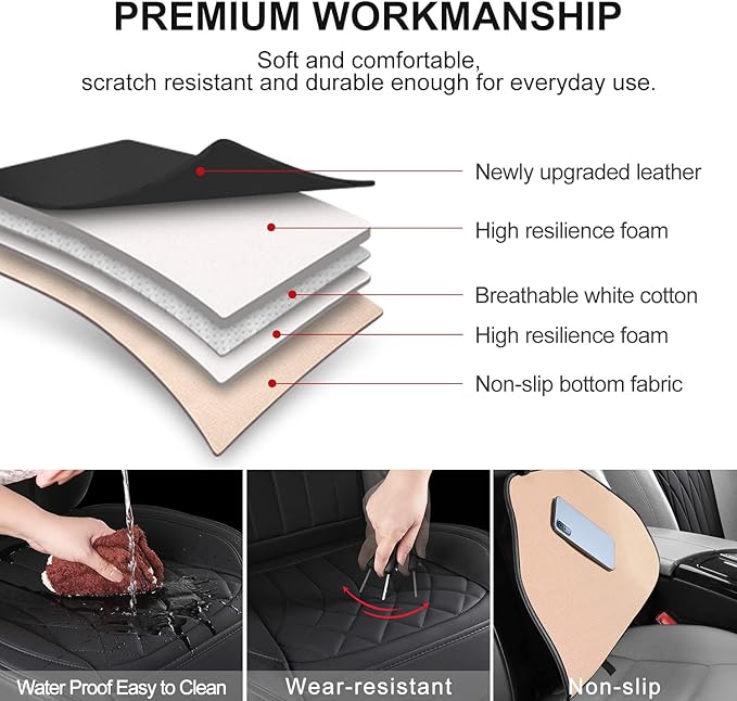 2 Pack Leather Front Car Seat Covers, Universal Sideless Car Seat Protectors with Storage Pocket and Seat Belt Pads, Waterpro