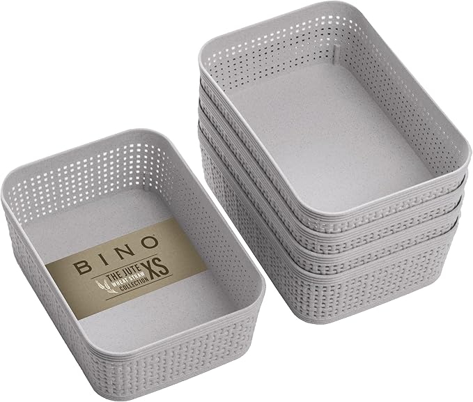 BINO | Woven Plastic Basket | XS (Natural Grey), 5-Pack | THE JUTE COLLECTION | Home Organization, Space - Saving Storage, St