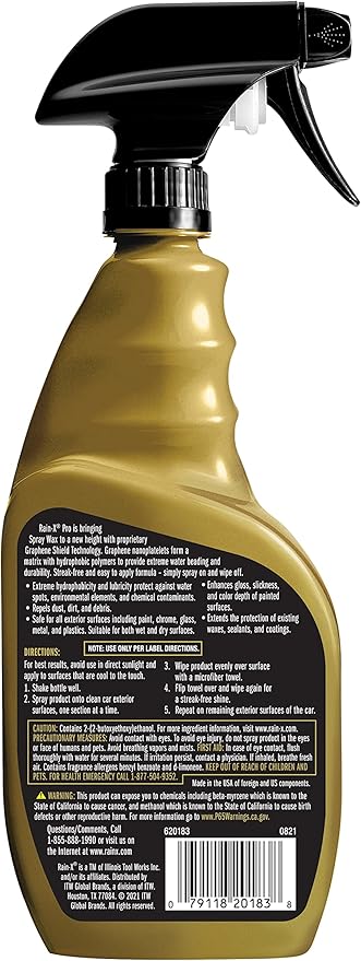 Rain-X PRO 620183 Graphene Spray Wax, 16oz - Enhances Gloss, Slickness and Color Depth of Painted Surfaces While Repelling Du