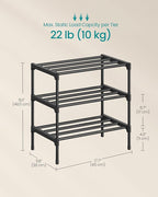 SONGMICS 3-Tier Shoe Rack for Closet, Compact Metal Shoe Organizer Shelf for Entryway, Bedroom, Small Spaces, Stackable, 11.8
