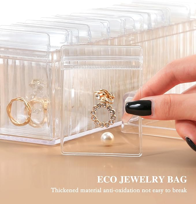 HOMEHIVE Acrylic Jewelry Box Organizer, Clear Jewelry Organizer and Storage with 20 Portable Anti Tarnish Jewelry bags, Trave