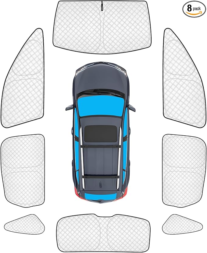 KMF 8pcs Thicken Sun Shades for Porsche Cayenne 2019-2025 Accessories,Full Car Window Covers Sunshade for Windshield Side Rear, UV Block and Protect Privacy Blackout for Car Camping