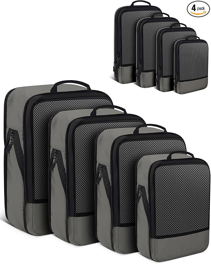 4 PCS Set Compression Packing Cubes for Travel, Lightweight Packaging Organizer Bags for Carry On Space Saving, Travel Essent