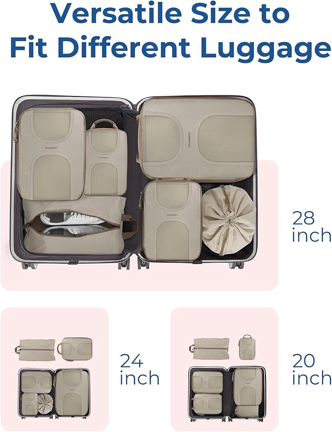 BAGSMART Compression Packing Cubes, 6 Set Packing Cubes for Suitcases, Lightweight Suitcases Organizers Bag Set & Compression