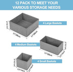 homyfort 12 Pack Dresser Drawer Organizers and Storage Bins for Clothing, Baby Clothes, Bra, Underwear, Socks (Grey)