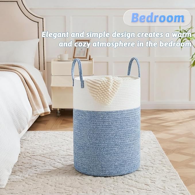 Laundry Basket,Woven Cotton Rope Laundry Hamper,100L for Decor Storage of Dirty Clothes,Toys and Blankets in Bathroom,Baby Ro