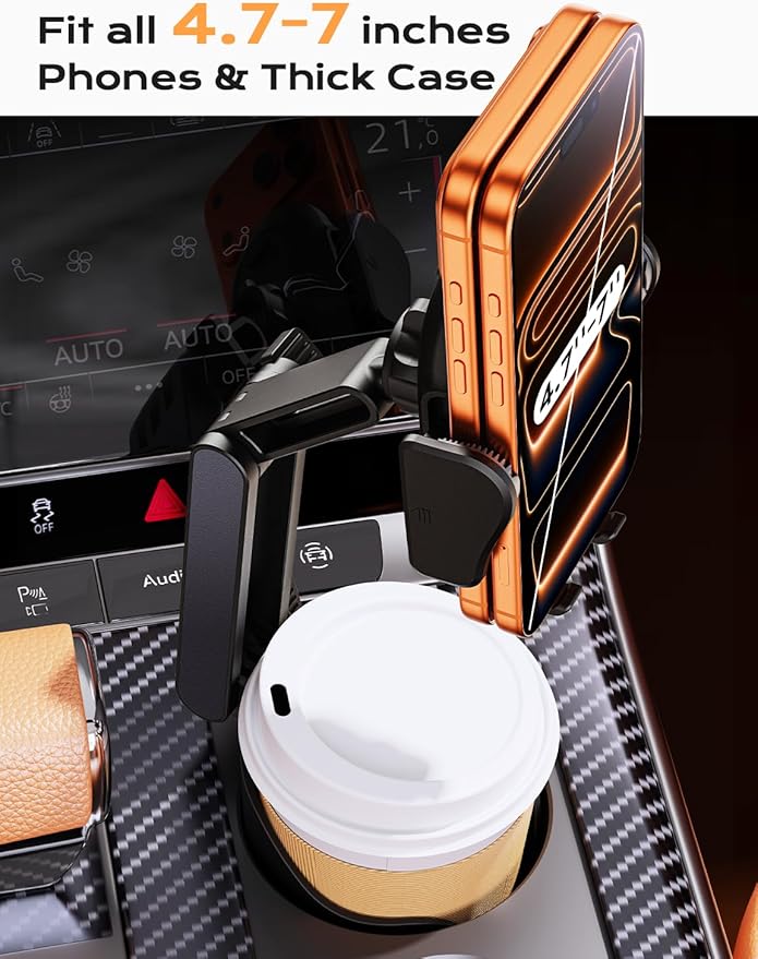 TAZENI 2-in-1 Cup Holder Cell Phone Holder for Your Car Bottle Friendly Cup Cell Phone Holder Mount for Car Height Adjustable Sturdy Fit 4.7-7 inches Phones