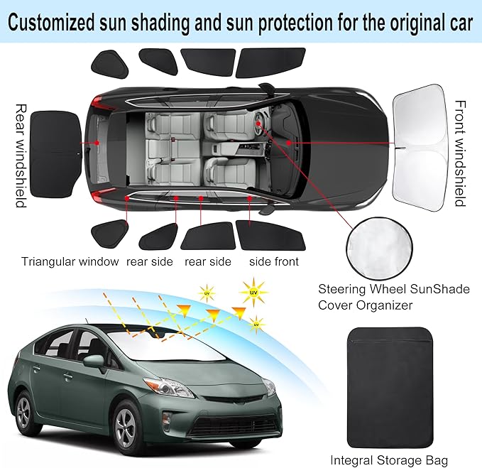 TINGLU Window Shades for Toyota Prius Hatchback 2010-2015 (Not for Prius C or Prius V) 10PCS Accessories Full Windows Rear Triangular Windshield Sun Shade Sun UV Rays Privacy Protection for Camping