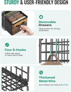 Hanging Closet Organizer with Drawers, 4 Tier Metal Closet Organizers and Storage with 4 Hanging Hooks 4 S-Hooks for Wardrobe