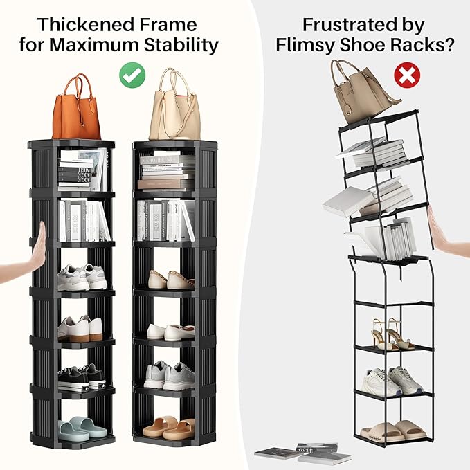 Kitstorack 8-Tier Vertical Plastic Shoe Rack, Freestanding Stackable Storage Organizer for Small Closets and Tight Spaces