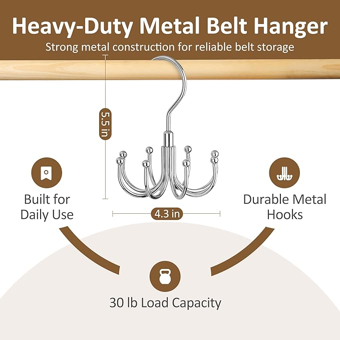 ZEDODIER 2 Pack Belt Organizer for Closet, Heavy-Duty Rotating Belt Hanger Rack Holds up to 48 Belts, Hanging Space Saving Me