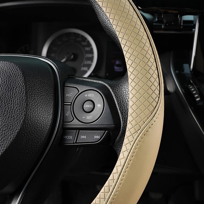 SEG Direct Steering Wheel Cover 14.5-15 inch (37-39 cm) Medium Size, Microfiber Leather, Non-Slip Comfortable Grip, Fits Cars