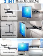 eSamcore Headrest Tablet Holder for car, Back Seat [3 in 1 Extension Arm] Fit iPad Car Mount Road Trip Essentials for Kid Backseat Car Accessories for 4.7"-11" iPad Pro, Air, Mini, Fire HD Tablet