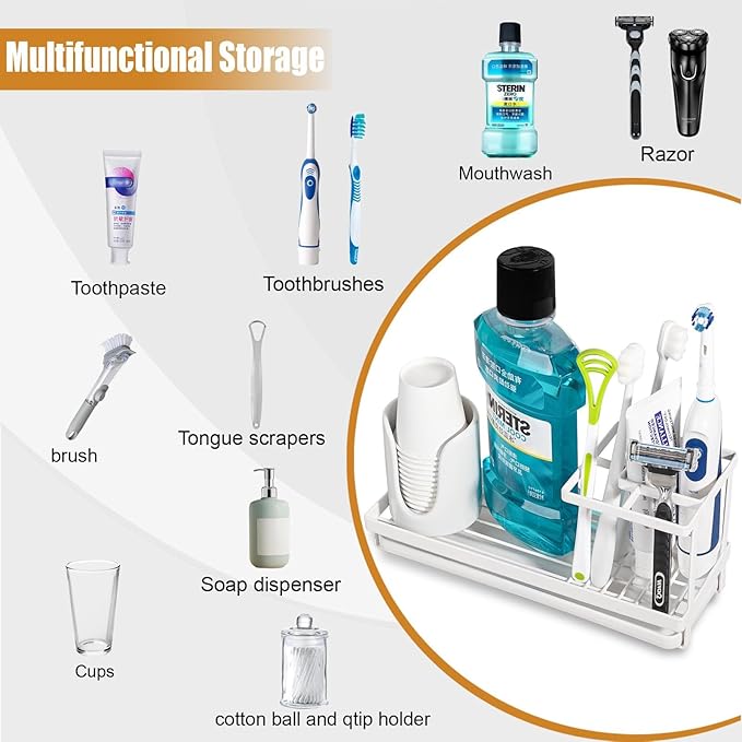 Toothbrush Holders for Bathrooms, Carbon Steel Tooth Brushing Holder Electric Toothbrush and Toothpaste Organizer Bathroom Ac