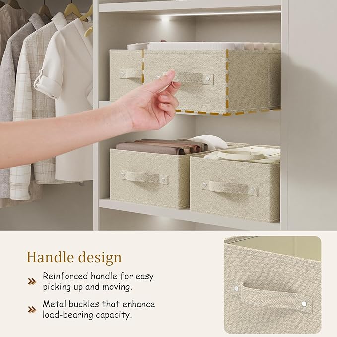 Collapsible Organizer Boxes, Fabric Storage Bins, Cube Baskets for Organizing Home, Office and Closet, Grey and Beige, 2 Pack