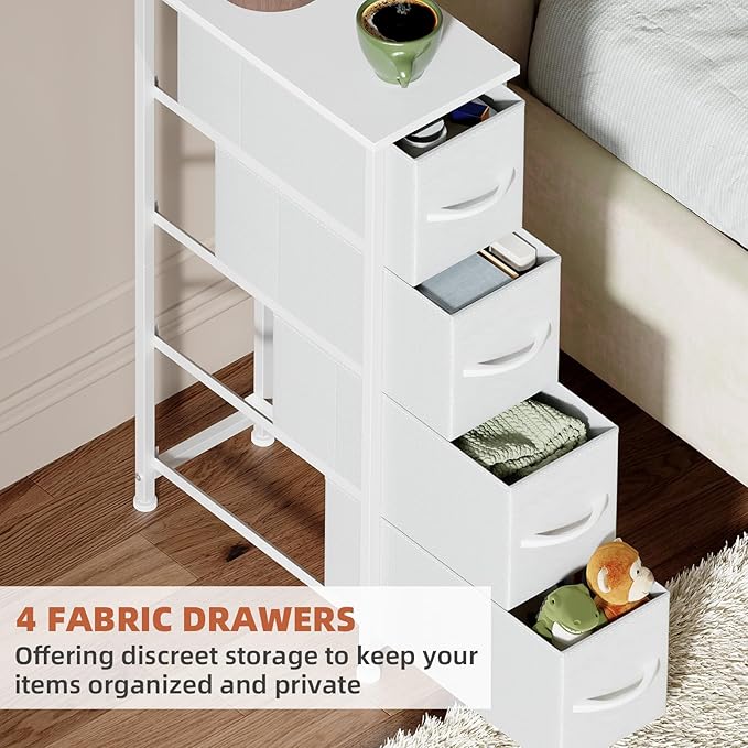 Somdot Narrow Dresser with 4 Drawers, Slim Storage Organizer Chest of Drawers with Removable Fabric Drawers for Small Spaces 