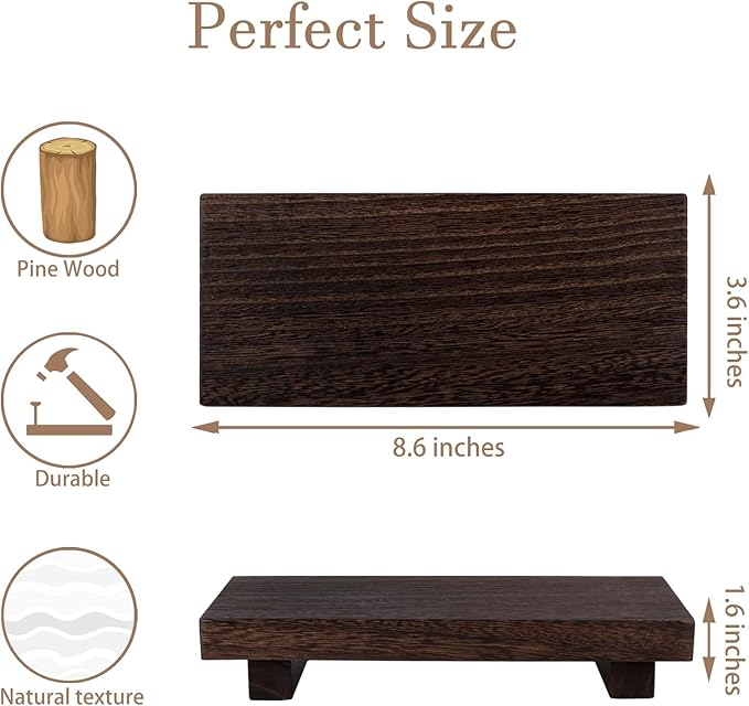 zoocatia Small Wood Tray Pedestal Stand Farmhouse Bathroom Decor Decorative Wooden Riser Kitchen Soap Dish Holder for Vanity,