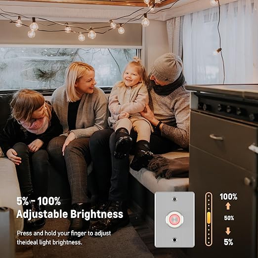 Acegoo 12V Dimmer Switch for LED RV Lights - Push Button with Red Ring Light, Ideal for RV, Camper Van, Boat, Truck, Cars Lighting & LED Strip Light - DC12-24V 6A Full Aluminum (Sliver)