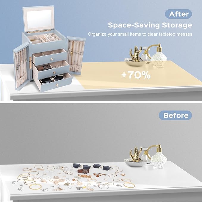 Dajasan Large Jewelry Box Organizer, Jewelry Storage Organizer with 3 Drawers, Huge Jewelry Box with Mirror for Women Girls, 