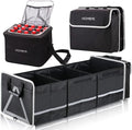Homeve Trunk Organizer, Car Storage, Reinforced Handles, Collapsible Multi-Compartment, Foldable, Waterproof, Sturdy, 600D Oxford Polyester For Car, SUV, Mini-Van, Black-Large, 3 Compart