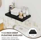 Fun Memories 12 Inch Deep Floating Shelves for Wall, 20 Inch Long Wall Mounted Storage Shelf with Invisible Brackets, 3 Pack 