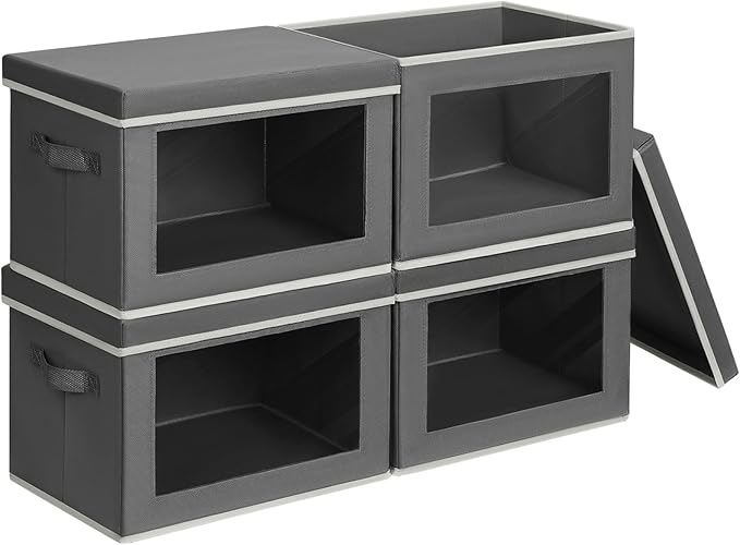 Homsorout Stackable Storage Bins with Lids - Large Storage Box with Lids, Foldable Closet Boxes for Organizing, Wardrobe Clot