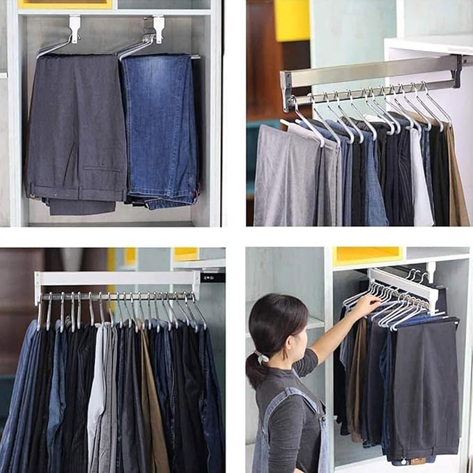 Extendable Clothes Rail - Sliding Wardrobe Closet Rod, Adjustable 30-80cm Wardrobe Rail Clothes Rack, Pull Out Closet Rod wit
