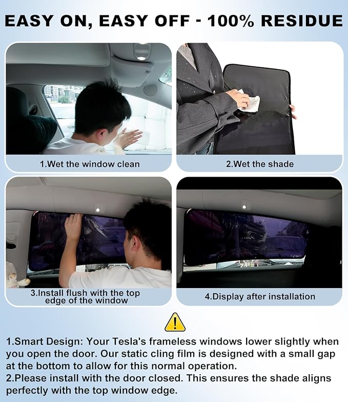 XCBYT Tesla Model Y Window Shades (2020–2024) - Static Cling Privacy Rear Side Window Covers, Clear Front Half Window Shades, Easy Install, No Residue (4 PCS)