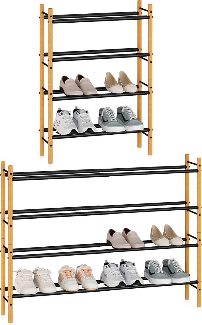 STORAGE MANIAC Expandable Shoe Rack, 12 Pairs Stackable Small Shoe Rack, Metal Adjustable Shoes Organizer for Closet, Entrywa