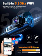 4K 3 Channel Dash Cam Front and Rear Inside, Built-in 5.8GHz WiFi GPS, 64GB Card Included, 4K+1080P+1080P Dash Camera for Car