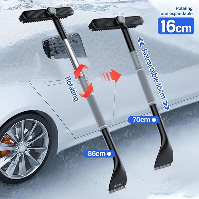 3 In 1 Snow Brush and Ice Scraper for Car Windshield Extendable Snow Removal 360° Pivoting Vehicle Winter Shovel Brush Snow Scraper with Long Handle (Grey)