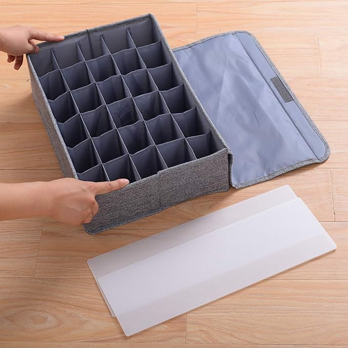 AARAINBOW Underwear Socks Ties Storage Organizer with Lids Foldable Closet Drawer Organizer 30 Cells, Fabric Wardrobe Divider