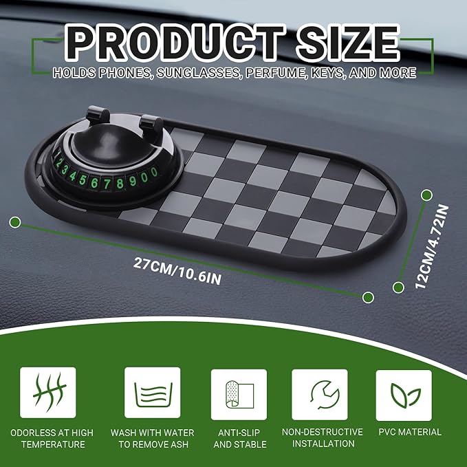 Multifunctional Car Anti-Slip Mat,Car Anti Slip Mat Phone Holder, with Temporary Parking Number, 360° Rotating Adjustable Uni