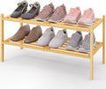 Smiry Bamboo Shoe Rack 2-Tier, Stackable Wooden Shoe Organizer for Entryway & Closet, Free Standing Wood Shoe Storage Shelf f