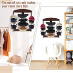Wonderjune Wooden Hat Racks for Baseball Caps, Display Wall Mounted four Cowboy Hat Rack Baseball Cap Display Racks Wood Vert