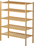 ROMGUAR CRAFT 5 Tier Bamboo Shoe Rack for Closet Free Standing Wood Shoe Shelf for Entryway Small Space Stackable 27"x11"x33"