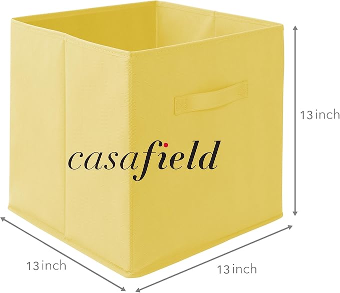 Casafield Set of 6 Collapsible Fabric Cube Storage Bins, Yellow - 13" Foldable Cloth Baskets for Shelves, Cubby Organizers & 