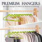 HOUSE DAY Vibrant Green Velvet Hangers 60 Pack, Non Slip Clothes Felt Hanger Heavy Duty for Coat, Premium Slim Space Saving S