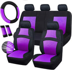 CAR PASS Universal 13PCS 3D Air Mesh-100% Breathable Seat Covers Full Sets, Steering Wheel, Belt Cover Airbag and Rear Split Bench Compatible for 90% Automotive SUV Truck Cute Women Black Purple